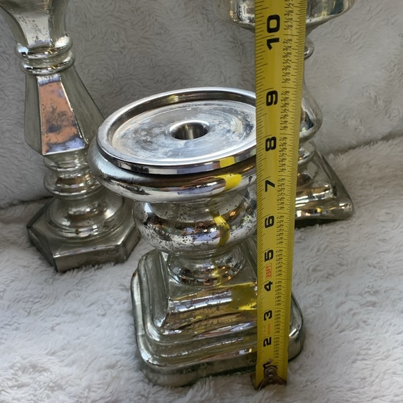 Mercury glass Antiqued Mirror Chunky Candleholder set of 3 glam shabby chic - Picture 7 of 14